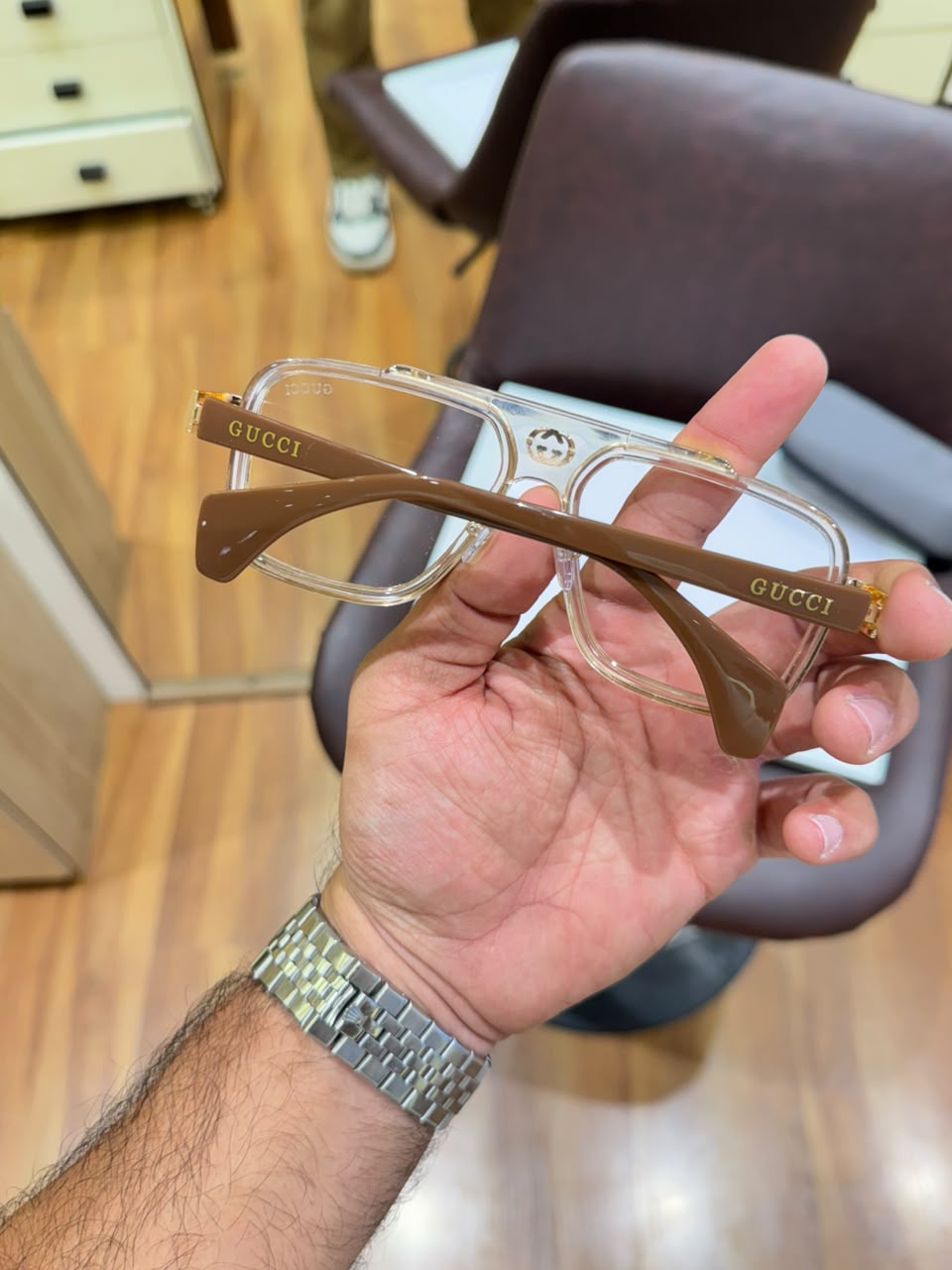 Gucci 1295 gold peach chocolate brown